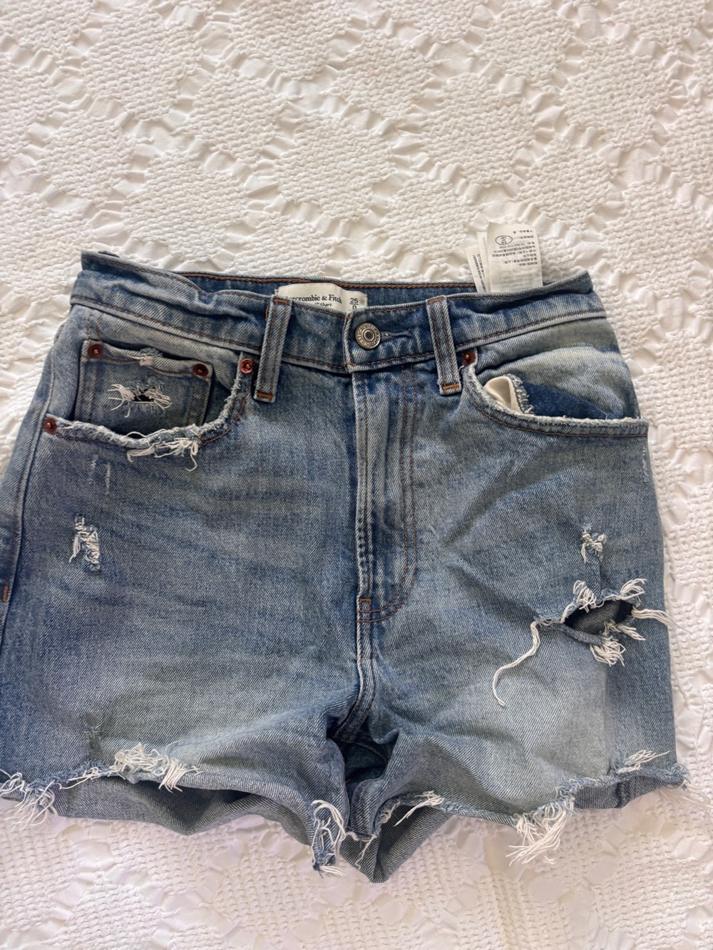 Abercrombie & Fitch Light Blue Distressed High-Rise Denim Shorts